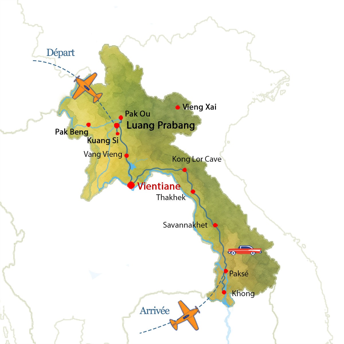 Circuit Laos du Sud au Nord : Paks&eacute;, 4000 &icirc;les et Luang Prabang en 12 jours 
